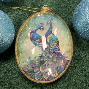 Gorgeous peacock ornament plus four glitter ornaments